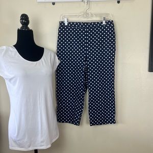 Alfred Dunner Navy & White Polka Dot Pull-On Crop Pants, Flat Front, Side Pocket
